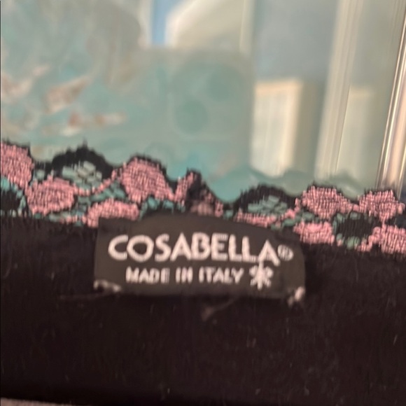 Cosabella Black top with Pink Floral Trim - Picture 2 of 7